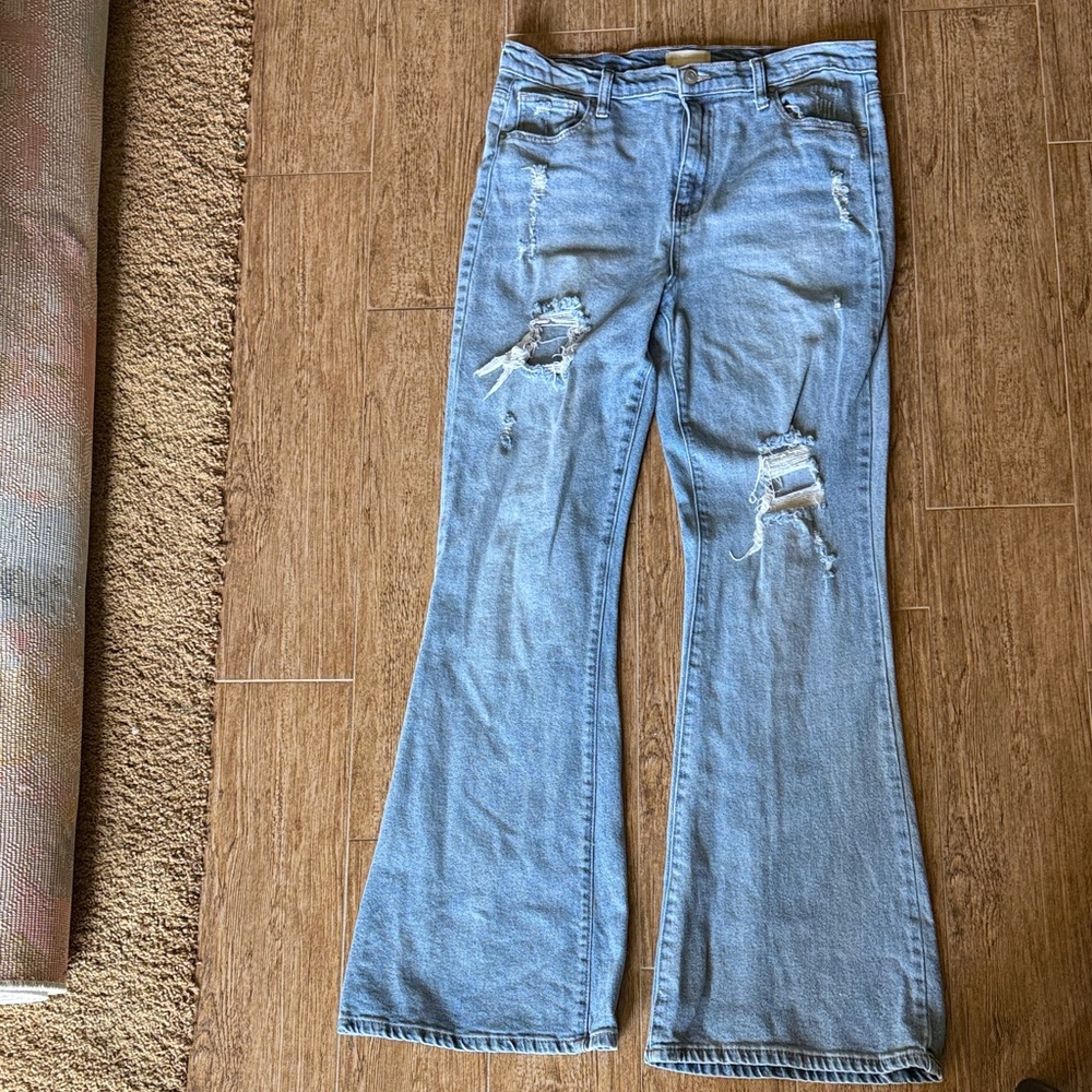 Altar'd State Light Blue Distressed Flare Jeans